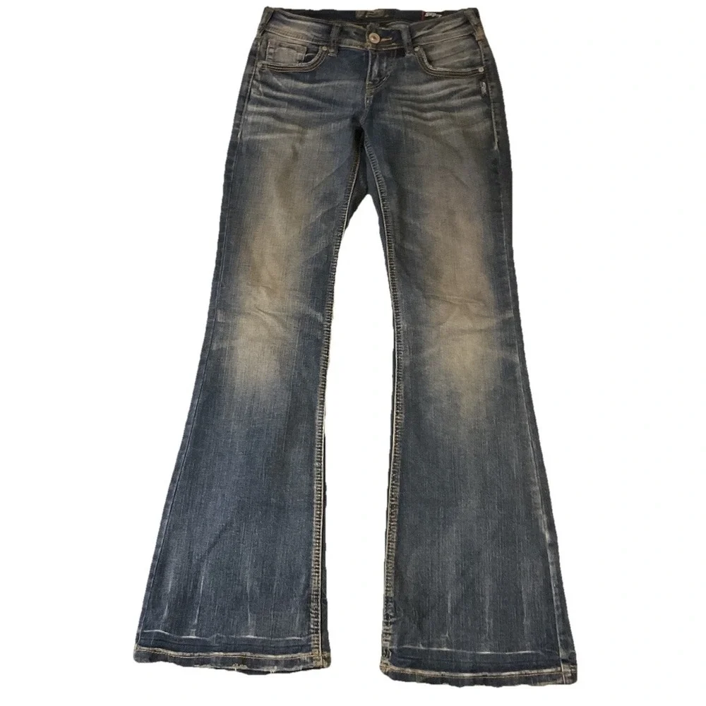 Y2K Silver Jeans AIKO MID FLARE Super Stretch Jeans Tag 25 x 32 (25x31) - Picture 2 of 14